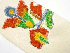 手織り紬 抽象花模様織り出し 名古屋帯